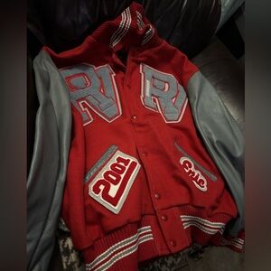 Vintage DeLong Leather Wool Bomber Letterman Varsity Jacket USA 2X Eric 2001